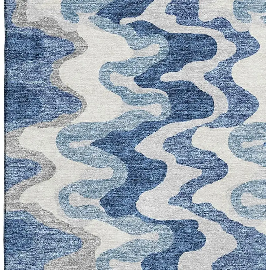 Blue Ivory And Gray Abstract Washable Area Rug With UV Protection Photo 3