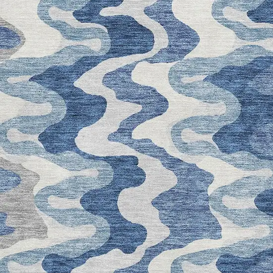 Blue Ivory And Gray Abstract Washable Area Rug With UV Protection Photo 3