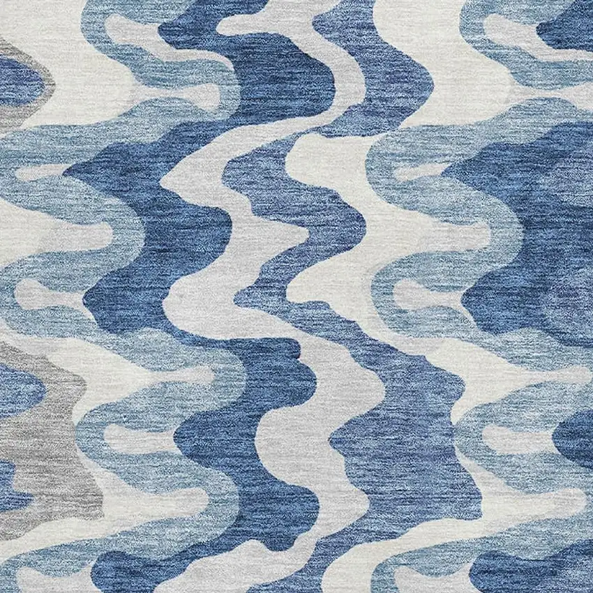 Blue Ivory And Gray Abstract Washable Area Rug With UV Protection Photo 3