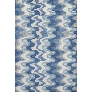 Photo of Blue Ivory And Gray Abstract Washable Area Rug With UV Protection