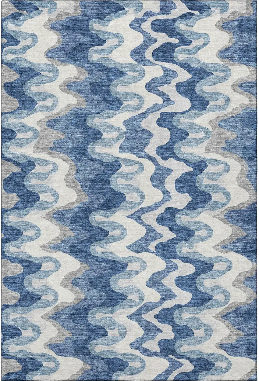 Blue Ivory And Gray Abstract Washable Area Rug With UV Protection Photo 4
