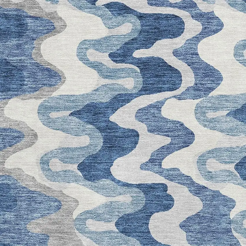 Blue Ivory And Gray Abstract Washable Area Rug With UV Protection Photo 3