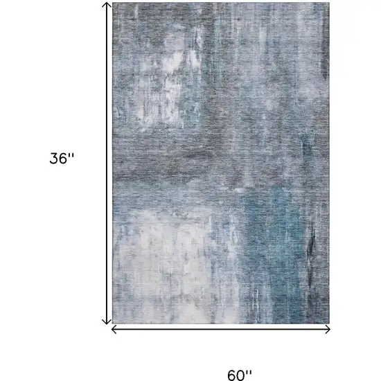 Blue Ivory And Gray Abstract Washable Area Rug With UV Protection Photo 8