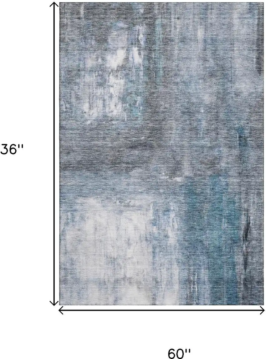 Blue Ivory And Gray Abstract Washable Area Rug With UV Protection Photo 8