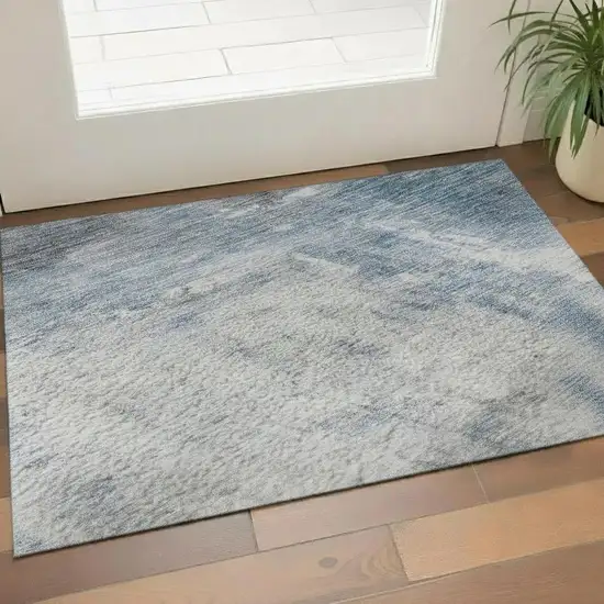 Blue Ivory And Gray Abstract Washable Area Rug With UV Protection Photo 2