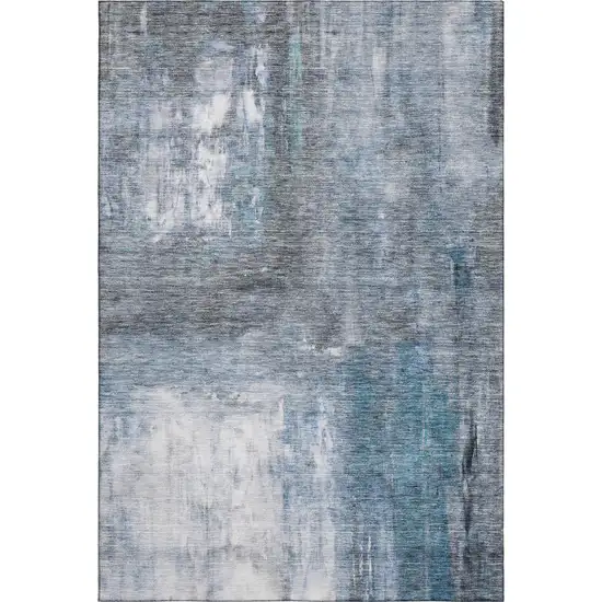 Blue Ivory And Gray Abstract Washable Area Rug With UV Protection Photo 5