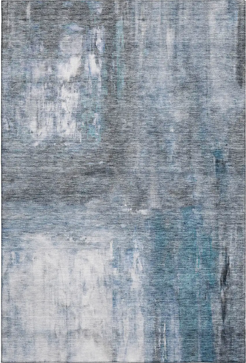 Blue Ivory And Gray Abstract Washable Area Rug With UV Protection Photo 5