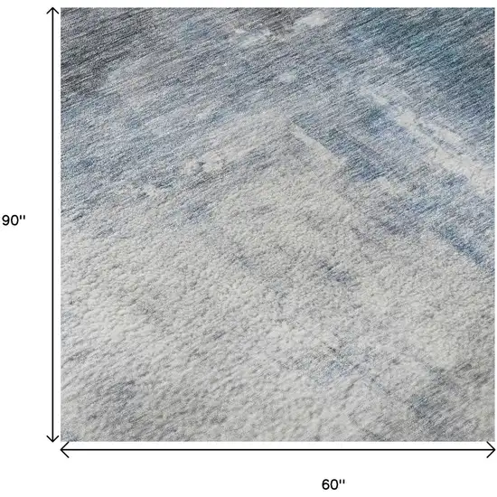 Blue Ivory And Gray Abstract Washable Area Rug With UV Protection Photo 9