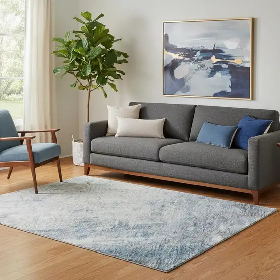 Blue Ivory And Gray Abstract Washable Area Rug With UV Protection Photo 2