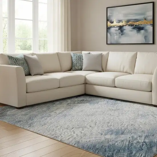 Blue Ivory And Gray Abstract Washable Area Rug With UV Protection Photo 2