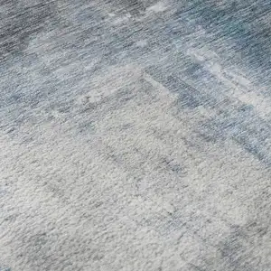 Photo of Blue Ivory And Gray Abstract Washable Area Rug With UV Protection