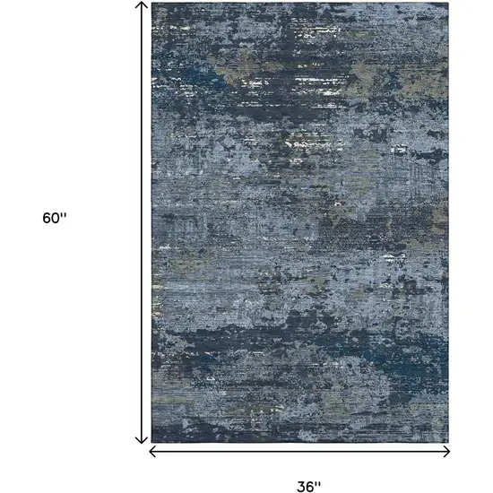 Blue Ivory And Gray Abstract Washable Area Rug With UV Protection Photo 3