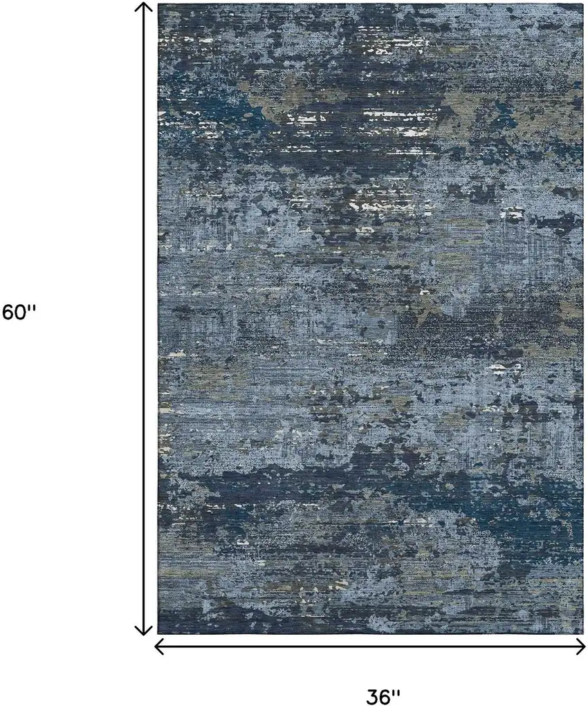 Blue Ivory And Gray Abstract Washable Area Rug With UV Protection Photo 3