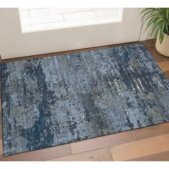 Blue Ivory And Gray Abstract Washable Area Rug With UV Protection Photo 1