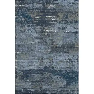 Photo of Blue Ivory And Gray Abstract Washable Area Rug With UV Protection