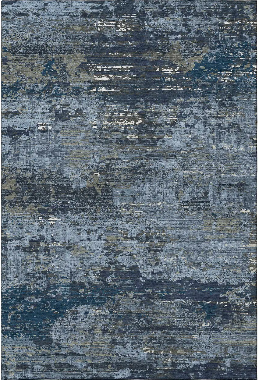 Blue Ivory And Gray Abstract Washable Area Rug With UV Protection Photo 3