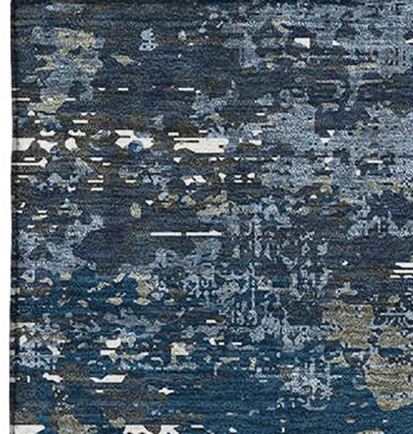 Blue Ivory And Gray Abstract Washable Area Rug With UV Protection Photo 3