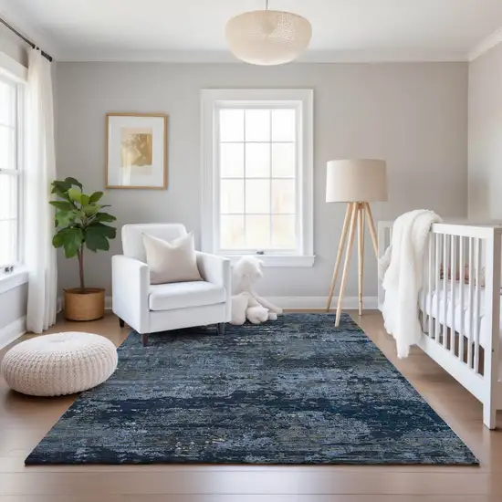 Blue Ivory And Gray Abstract Washable Area Rug With UV Protection Photo 5