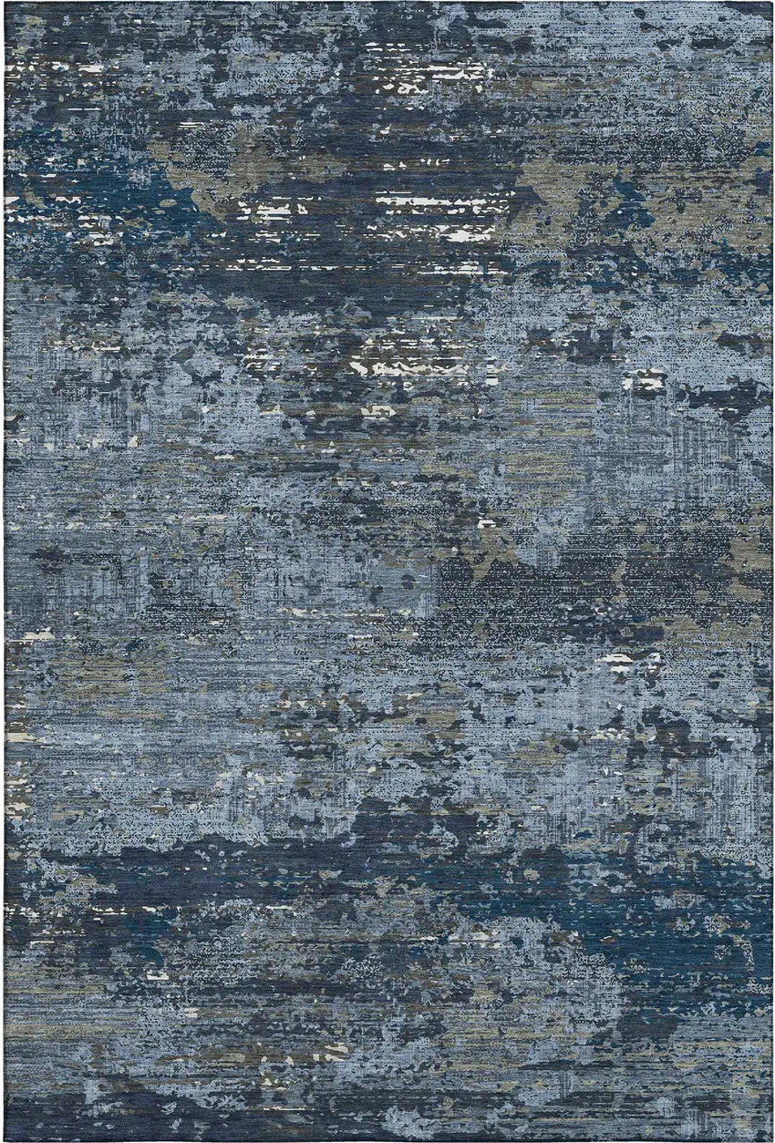 Blue Ivory And Gray Abstract Washable Area Rug With UV Protection Photo 1