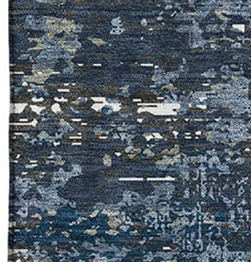 Blue Ivory And Gray Abstract Washable Area Rug With UV Protection Photo 2