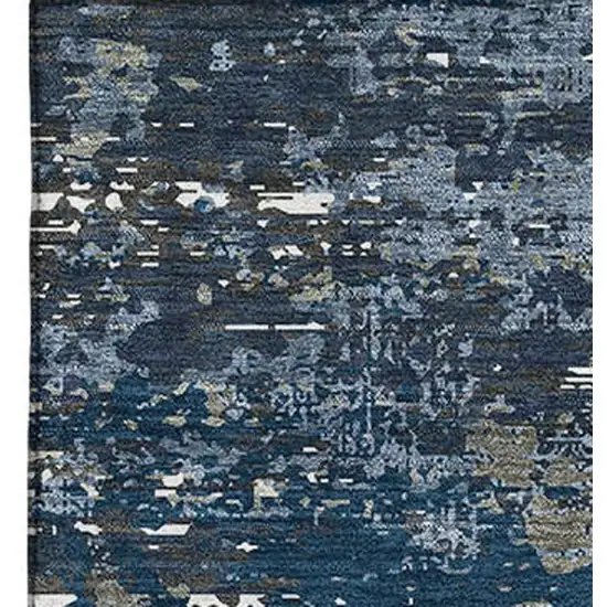 Blue Ivory And Gray Abstract Washable Area Rug With UV Protection Photo 3