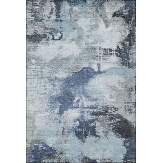 Blue Ivory And Gray Abstract Washable Area Rug With UV Protection Photo 3