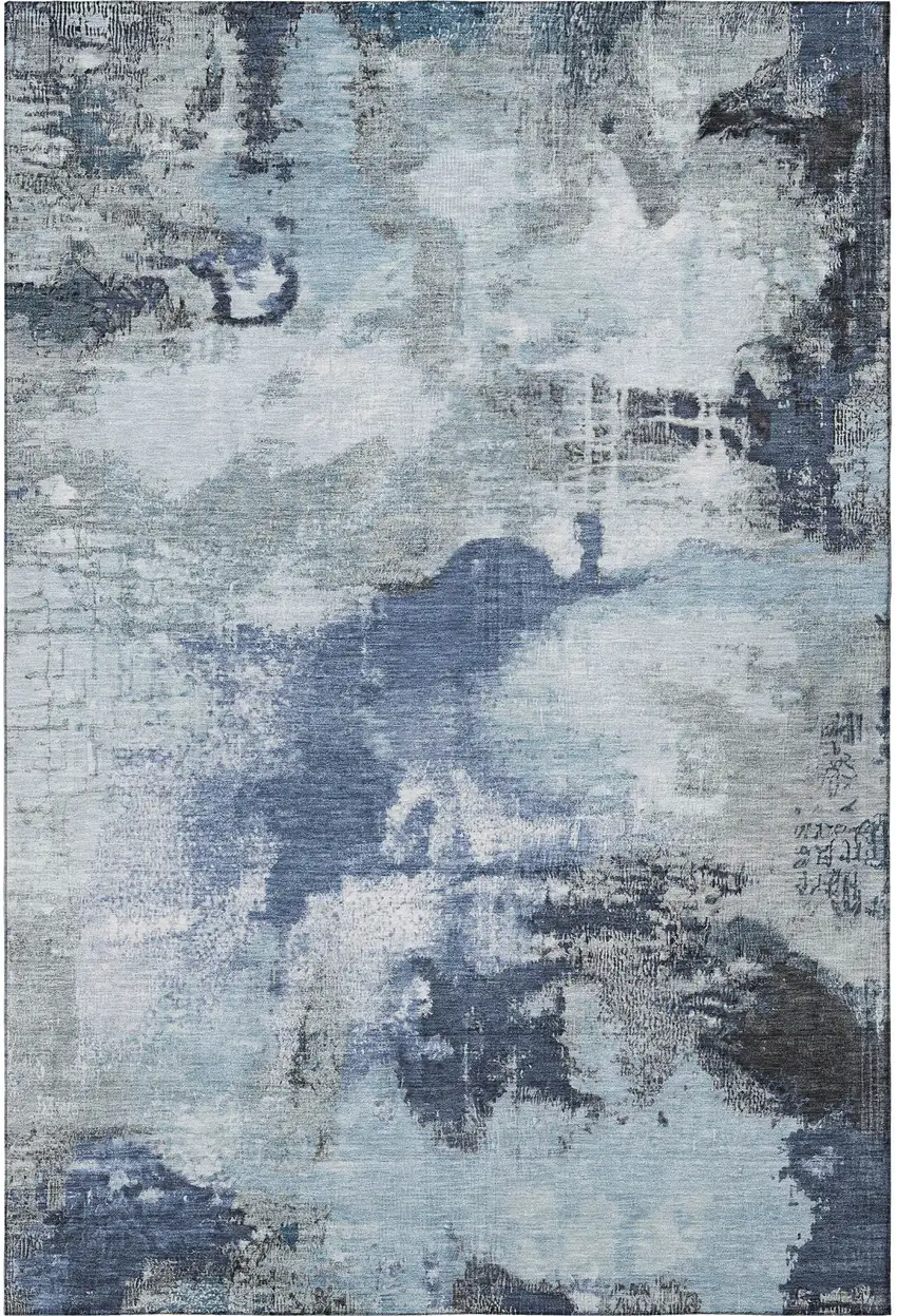 Blue Ivory And Gray Abstract Washable Area Rug With UV Protection Photo 3