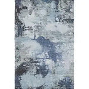 Photo of Blue Ivory And Gray Abstract Washable Area Rug With UV Protection