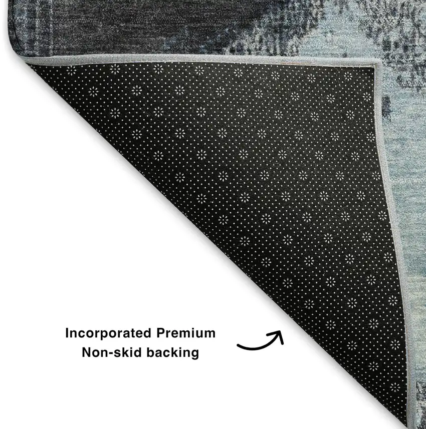 Blue Ivory And Gray Abstract Washable Area Rug With UV Protection Photo 6
