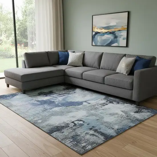 Blue Ivory And Gray Abstract Washable Area Rug With UV Protection Photo 2