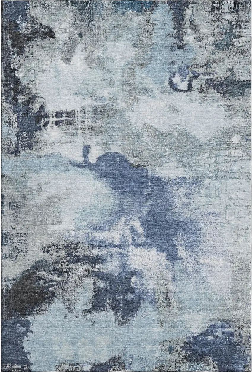 Blue Ivory And Gray Abstract Washable Area Rug With UV Protection Photo 1