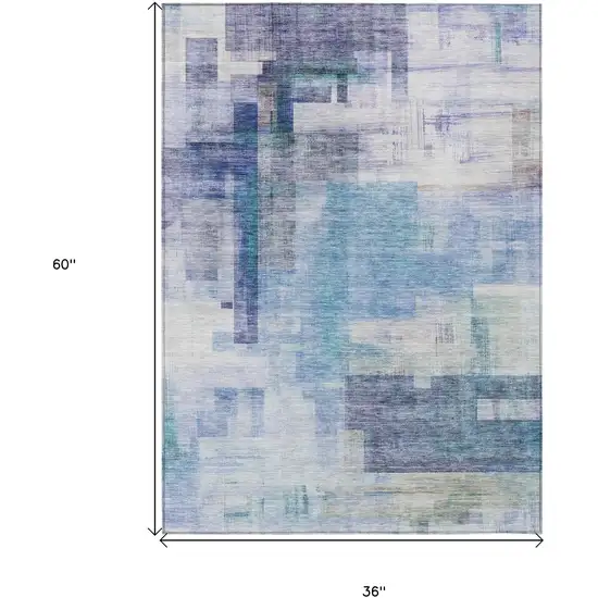 Blue Ivory And Gray Abstract Washable Indoor Outdoor Area Rug Photo 7