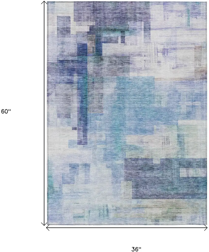Blue Ivory And Gray Abstract Washable Indoor Outdoor Area Rug Photo 7