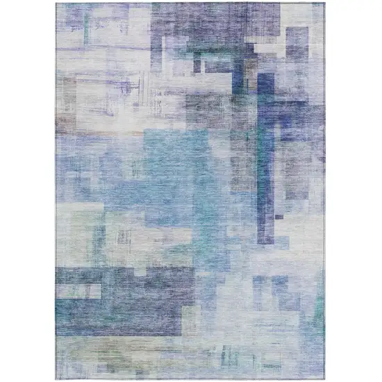 Blue Ivory And Gray Abstract Washable Indoor Outdoor Area Rug Photo 6