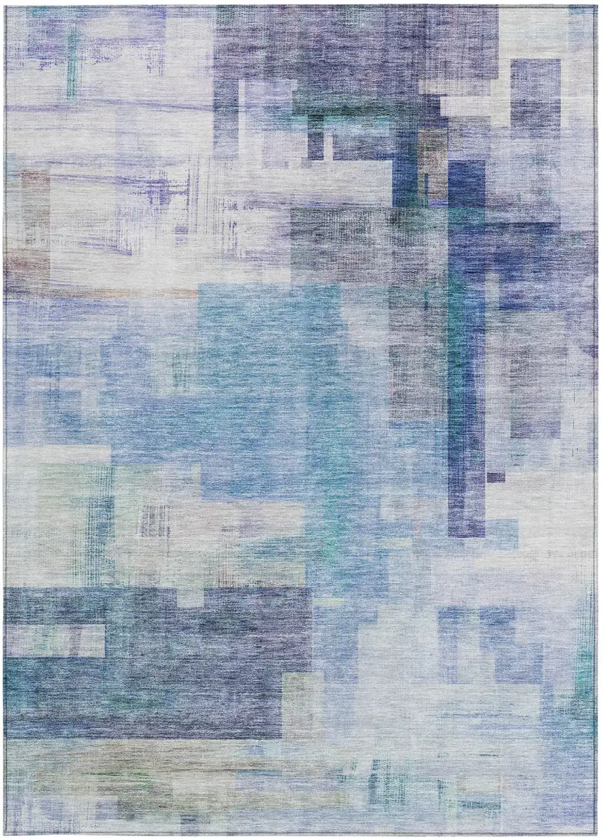Blue Ivory And Gray Abstract Washable Indoor Outdoor Area Rug Photo 6