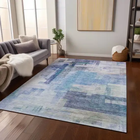 Blue Ivory And Gray Abstract Washable Indoor Outdoor Area Rug Photo 9