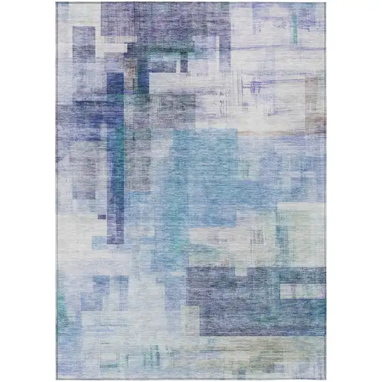 Blue Ivory And Gray Abstract Washable Indoor Outdoor Area Rug Photo 2