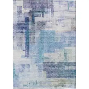 Photo of Blue Ivory And Gray Abstract Washable Indoor Outdoor Area Rug