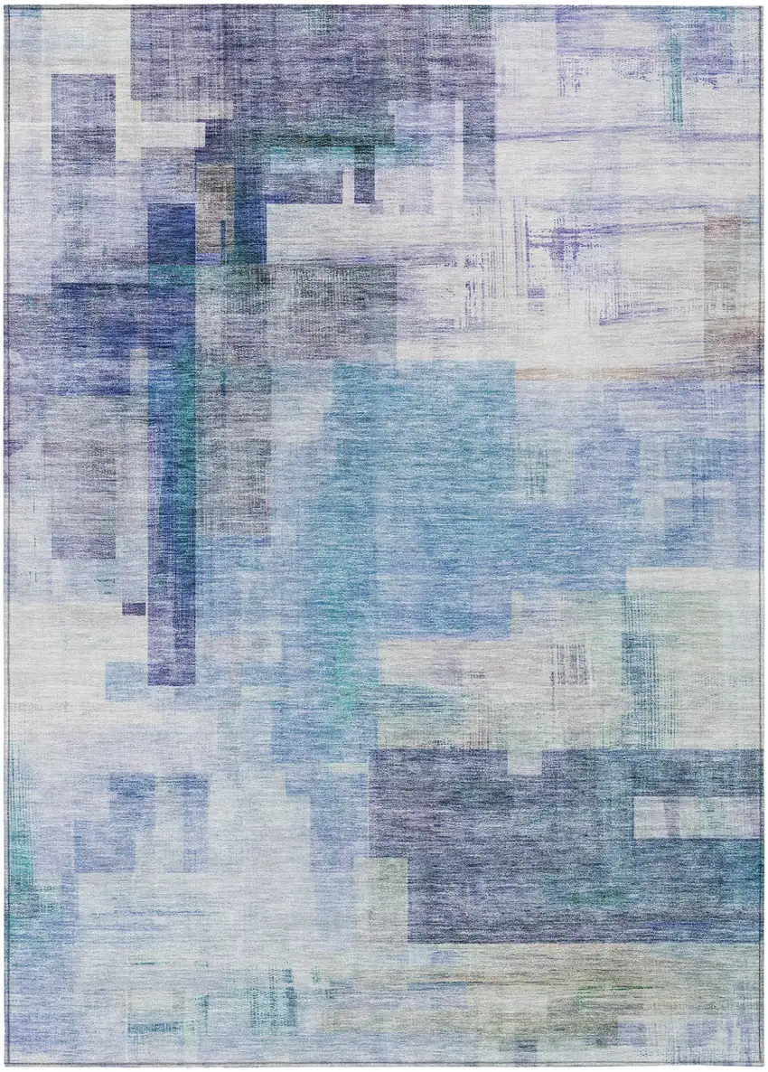 Blue Ivory And Gray Abstract Washable Indoor Outdoor Area Rug Photo 2
