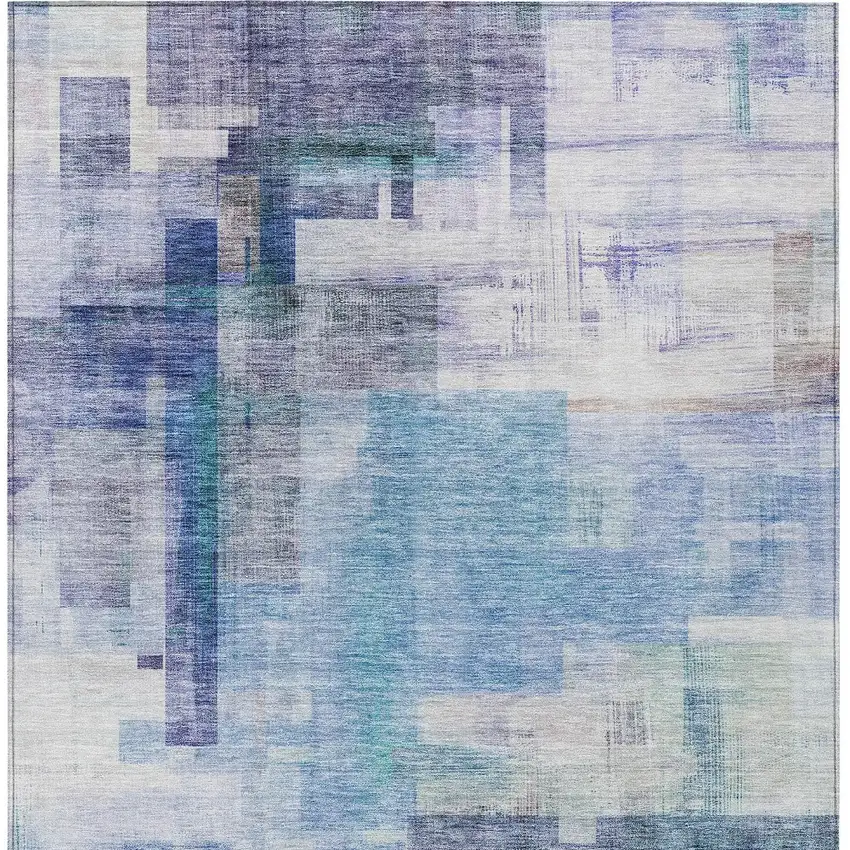 Blue Ivory And Gray Abstract Washable Indoor Outdoor Area Rug Photo 6