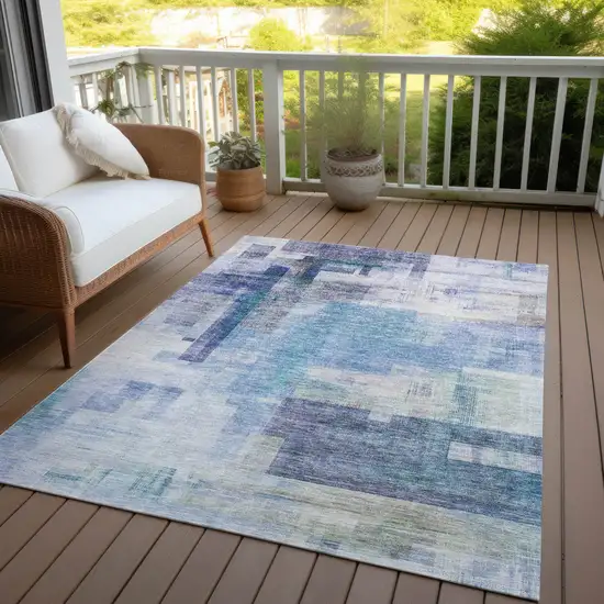 Blue Ivory And Gray Abstract Washable Indoor Outdoor Area Rug Photo 7
