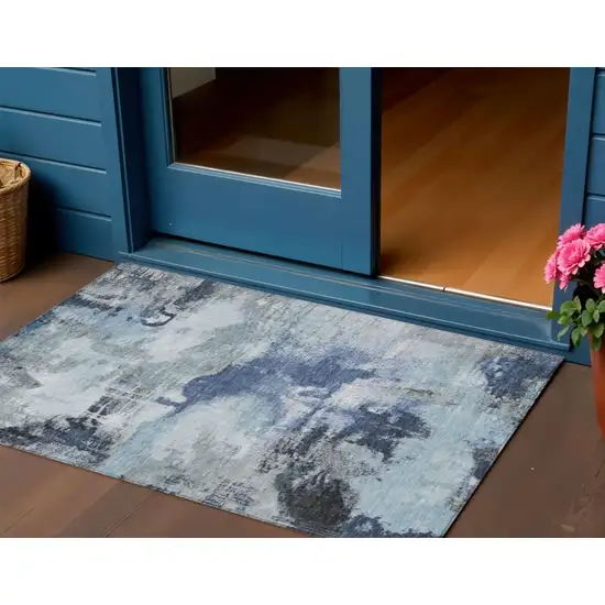 Blue Ivory And Gray Abstract Washable Indoor Outdoor Area Rug Photo 2