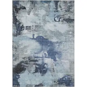 Photo of Blue Ivory And Gray Abstract Washable Indoor Outdoor Area Rug