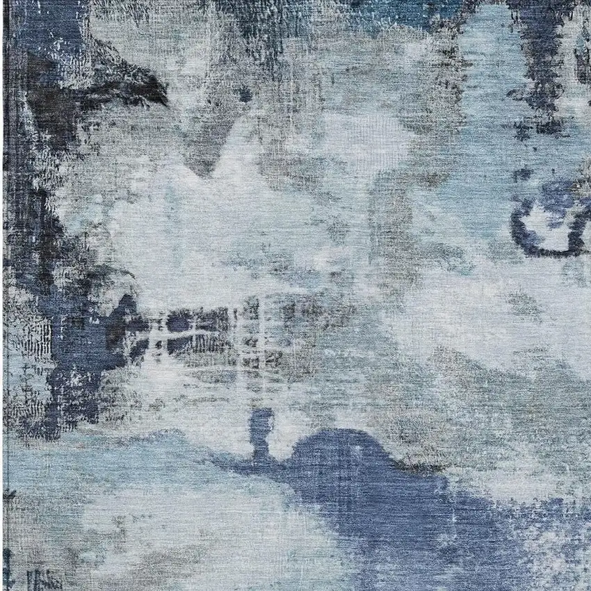 Blue Ivory And Gray Abstract Washable Indoor Outdoor Area Rug Photo 3