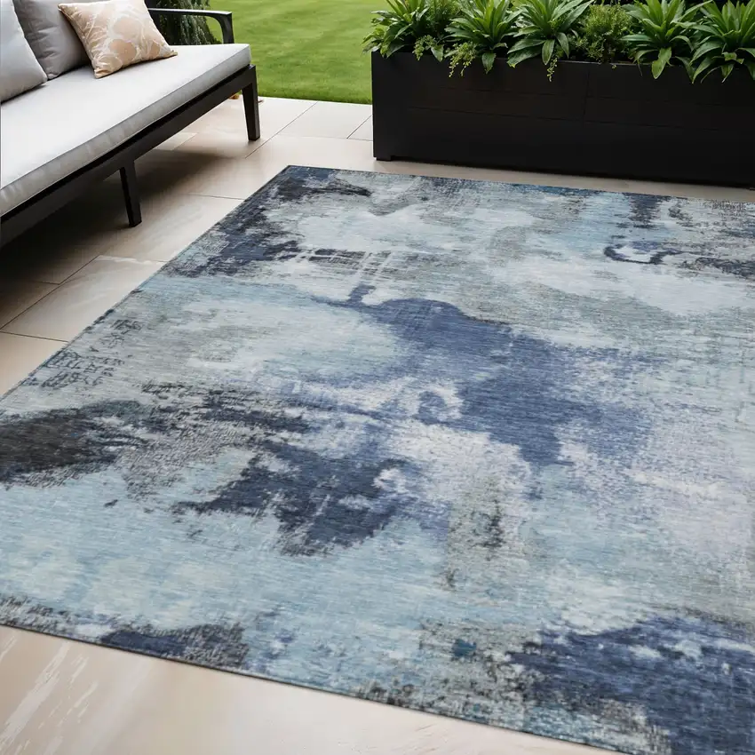 Blue Ivory And Gray Abstract Washable Indoor Outdoor Area Rug Photo 2