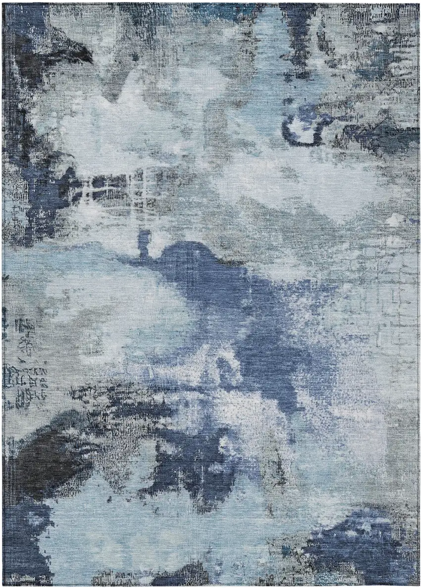 Blue Ivory And Gray Abstract Washable Indoor Outdoor Area Rug Photo 8