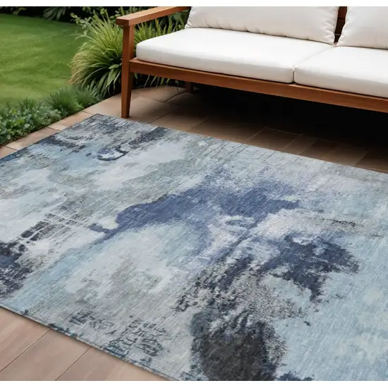 Blue Ivory And Gray Abstract Washable Indoor Outdoor Area Rug Photo 2