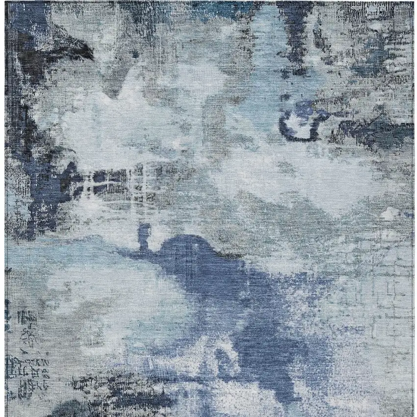 Blue Ivory And Gray Abstract Washable Indoor Outdoor Area Rug Photo 9