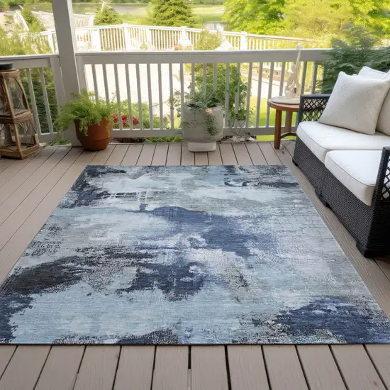 Blue Ivory And Gray Abstract Washable Indoor Outdoor Area Rug Photo 8