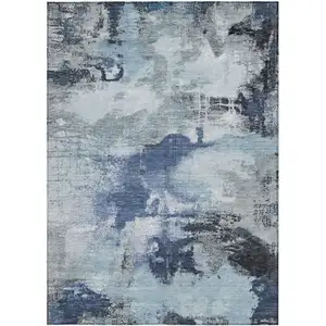 Photo of Blue Ivory And Gray Abstract Washable Indoor Outdoor Area Rug